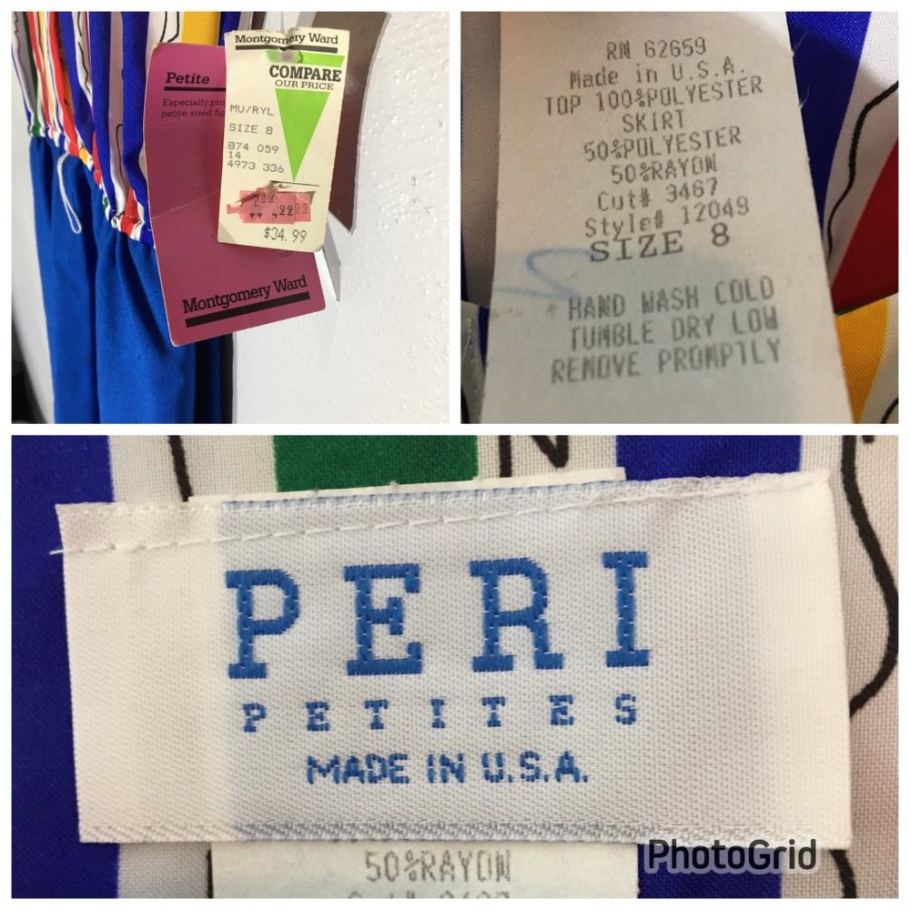 Vintage 80s Clowncore Dress Bright Primary Colors Abstract Rainbow Geometric - Picture 4 of 12